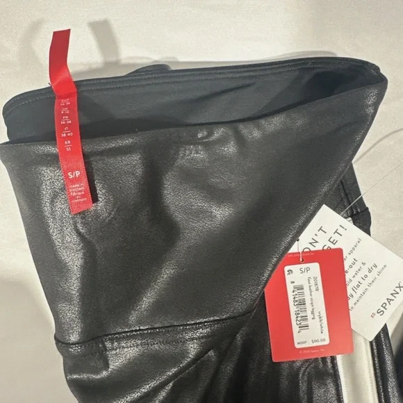 NWT $110‎ Spanx [ Small ] Side Stripe Faux Leather Leggings in Black/White - Picture 6 of 13